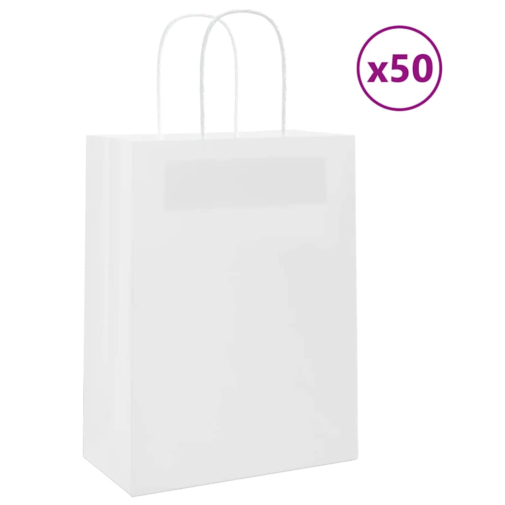 HKH Sacos de Papel 50 Unidades com Alças - Branco - 21x11x28 cm