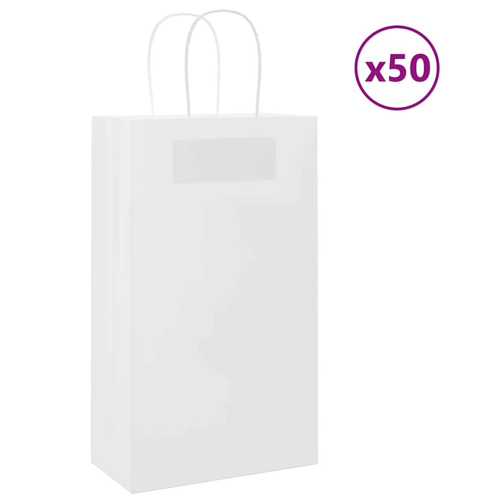 HKH Sacos de Papel 50 Unidades com Alças - Branco - 21x11x36 cm