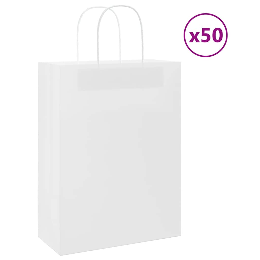 HKH Sacos de Papel 50 Unidades com Alças - Branco - 26x12x35 cm