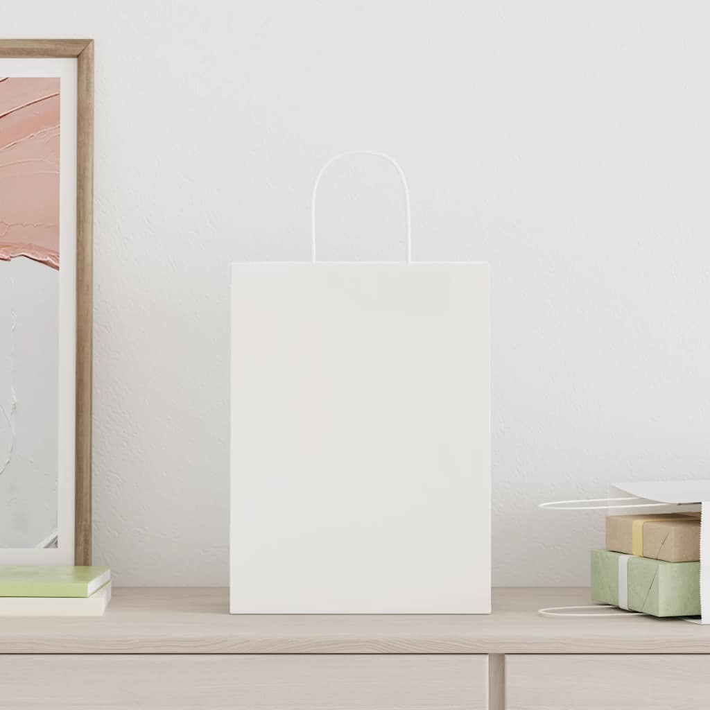 HKH Sacos de Papel 50 Unidades com Alças - Branco - 26x12x35 cm