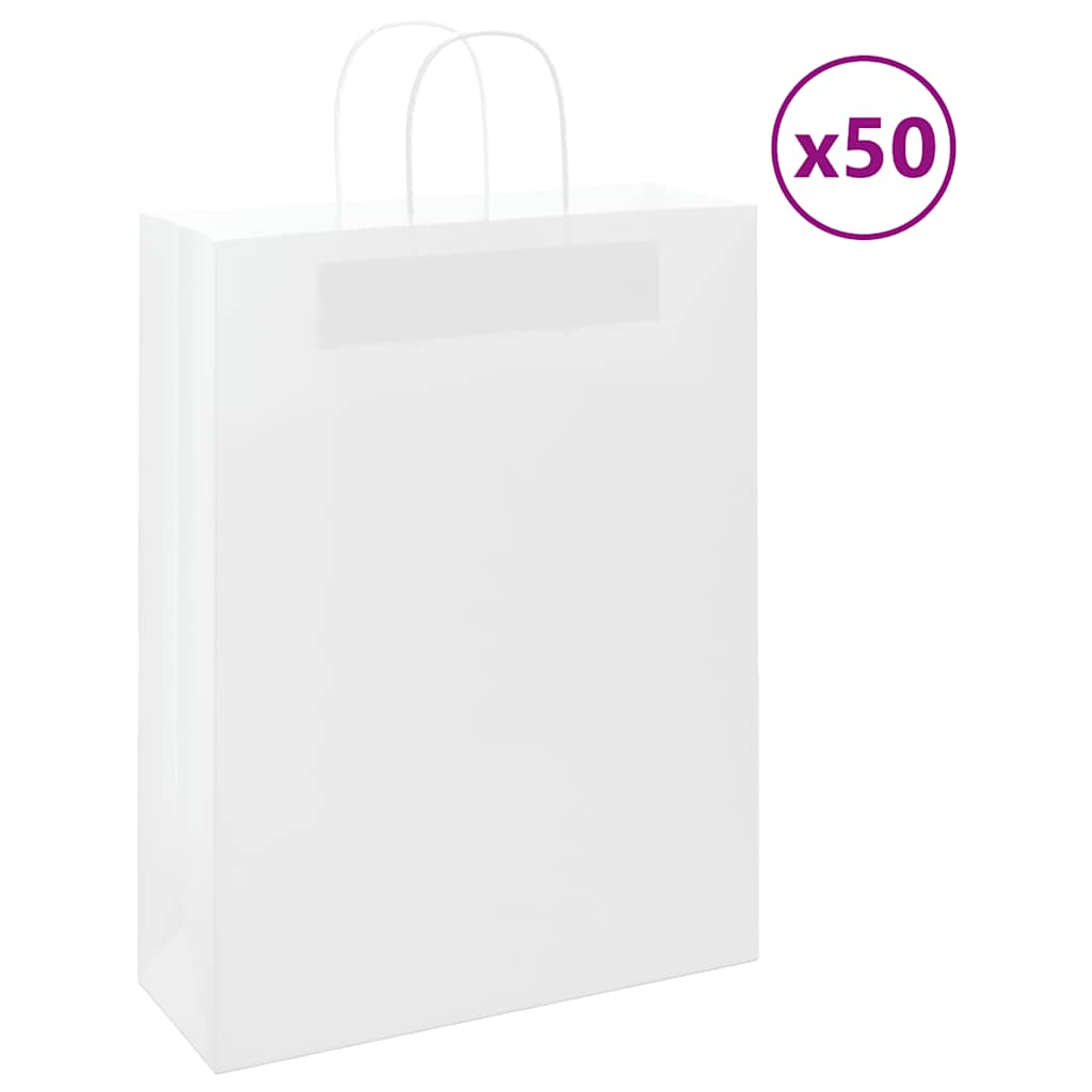 HKH Sacos de Papel 50 Unidades com Alças - Branco - 32x12x42 cm