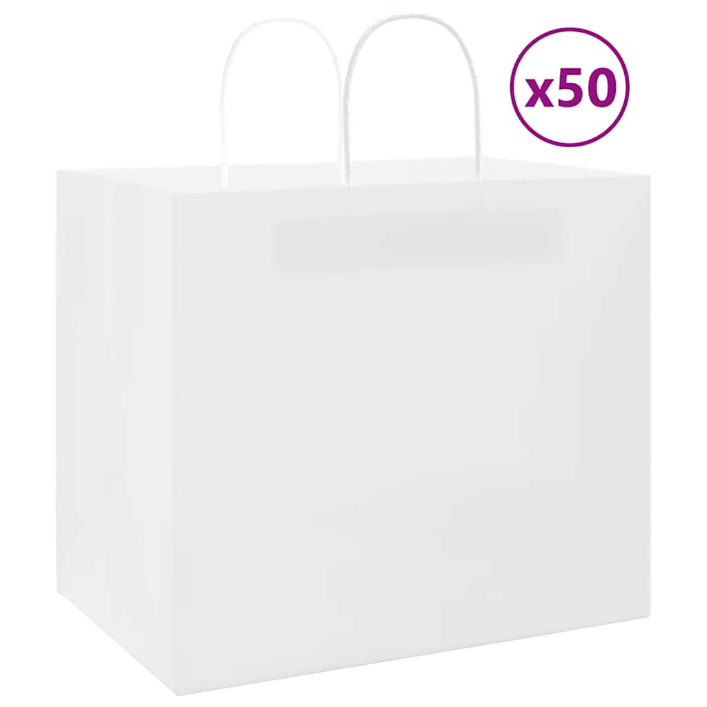 HKH Sacos de Papel 50 Unidades com Alças - Branco - 32x22x28 cm