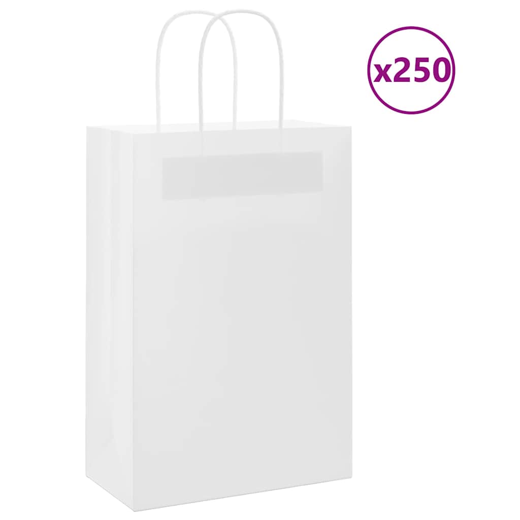 HKH Sacos de Papel 250 Unidades com Alças - Branco - 21x11x31 cm