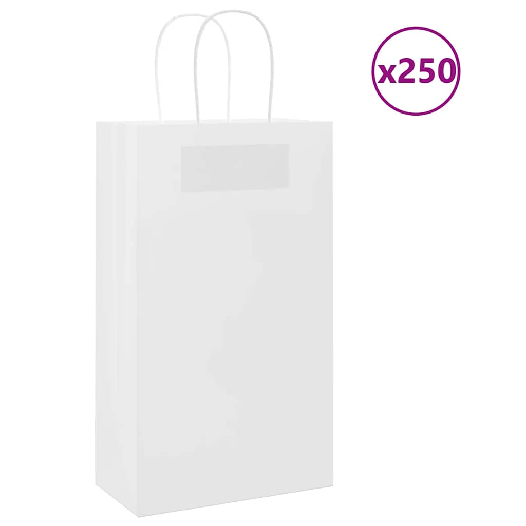HKH Sacos de Papel 250 Unidades com Alças - Branco - 21x11x36 cm