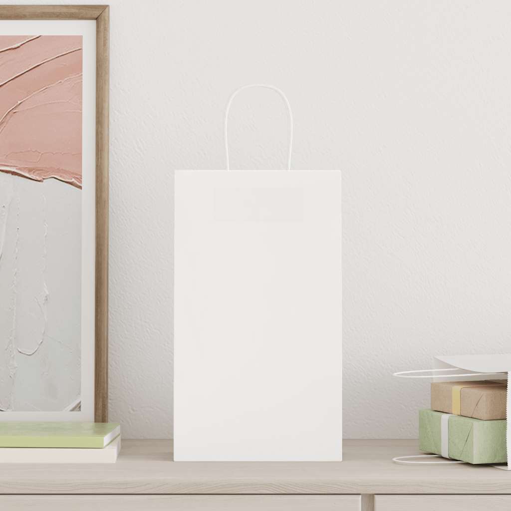 HKH Sacos de Papel 250 Unidades com Alças - Branco - 21x11x36 cm