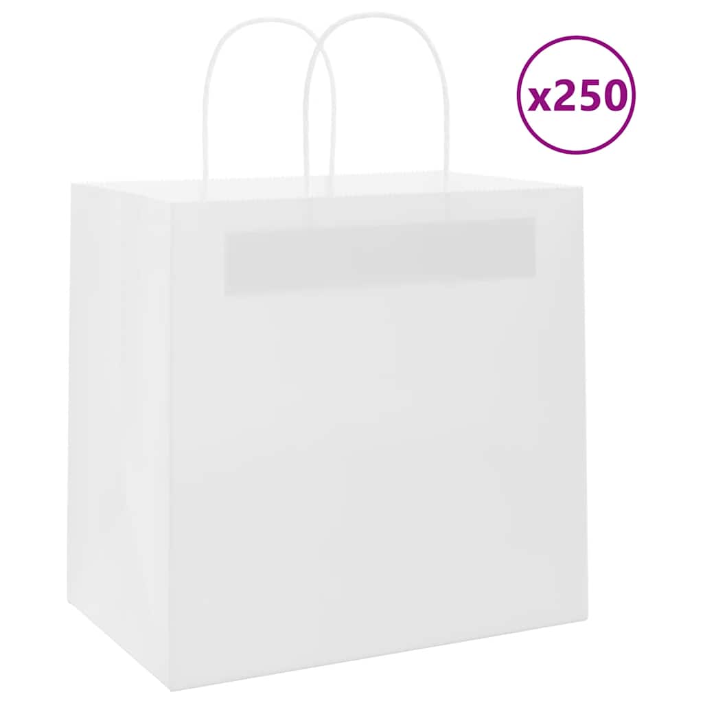 HKH Sacos de Papel 250 Unidades com Alças - Branco - 26x17x25 cm