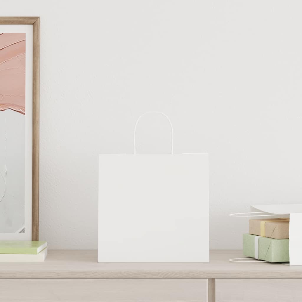 HKH Sacos de Papel 250 Unidades com Alças - Branco - 26x17x25 cm