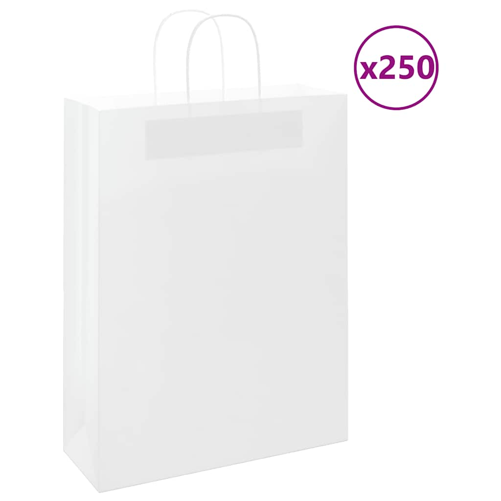 HKH Sacos de Papel 250 Unidades com Alças - Branco - 32x12x42 cm