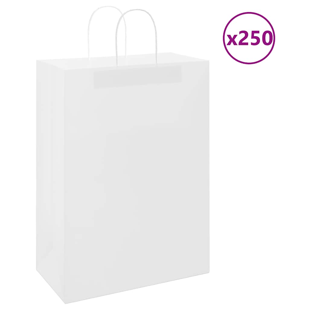 HKH Sacos de Papel 250 Unidades com Alças - Branco - 32x17x44 cm