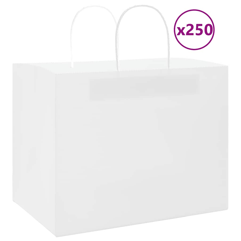 HKH Sacos de Papel 250 Unidades com Alças - Branco - 32x22x24 cm