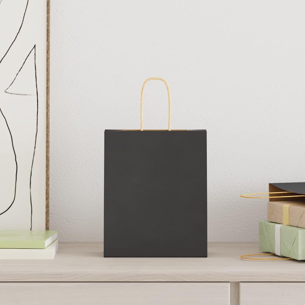 HKH Sacos de Papel 250 Unidades com Alças - Preto - 18x8x22 cm