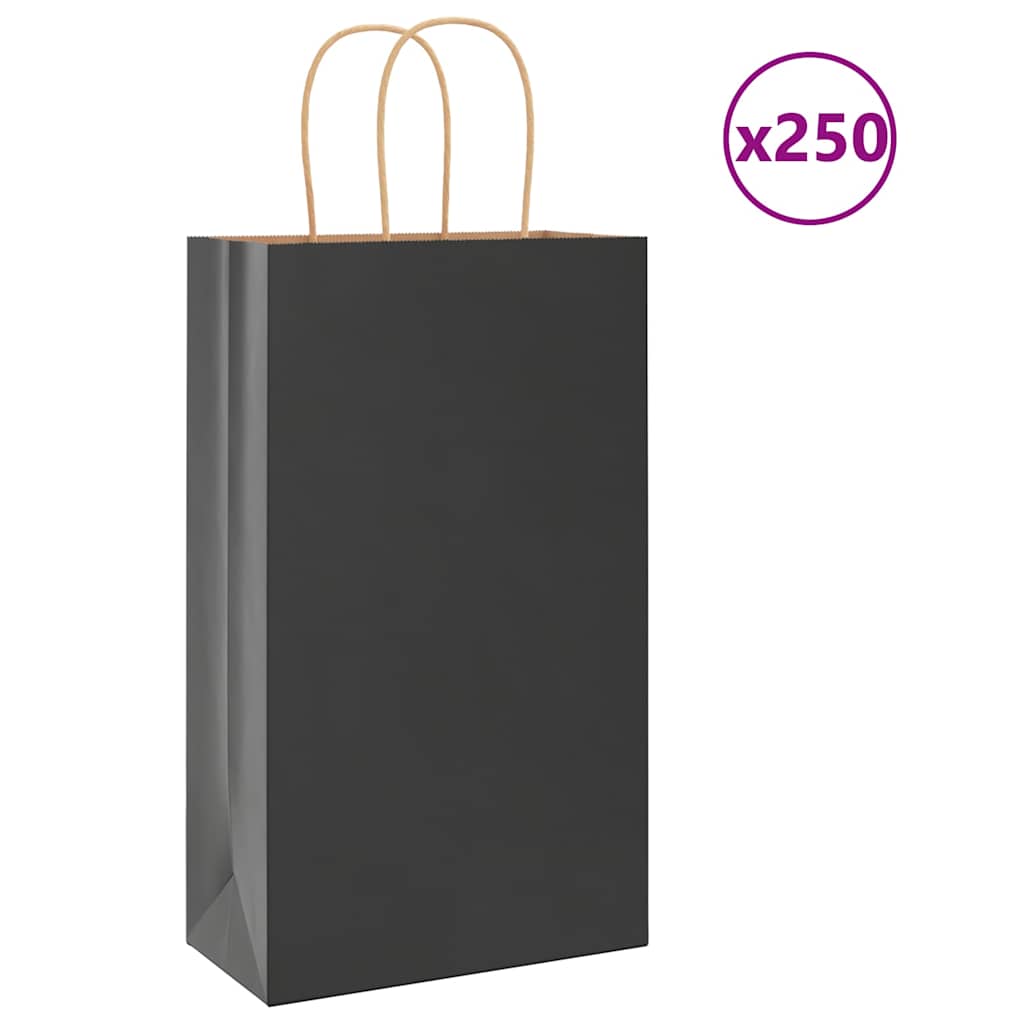 HKH Sacos de Papel 250 Unidades com Alças - Preto - 21x11x36 cm