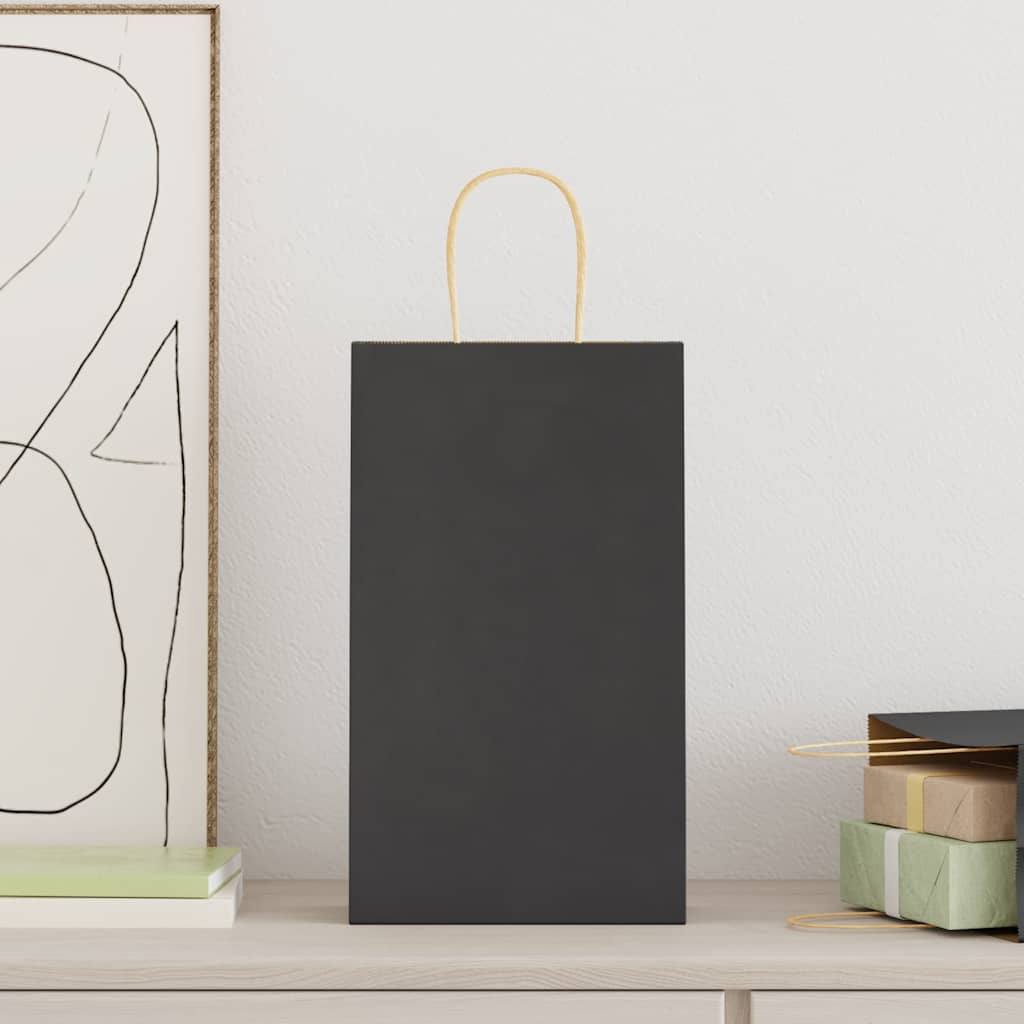 HKH Sacos de Papel 250 Unidades com Alças - Preto - 21x11x36 cm