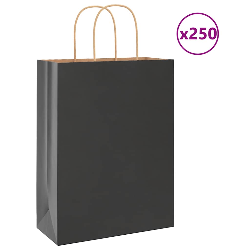 HKH Sacos de Papel 250 Unidades com Alças - Preto - 26x12x35 cm