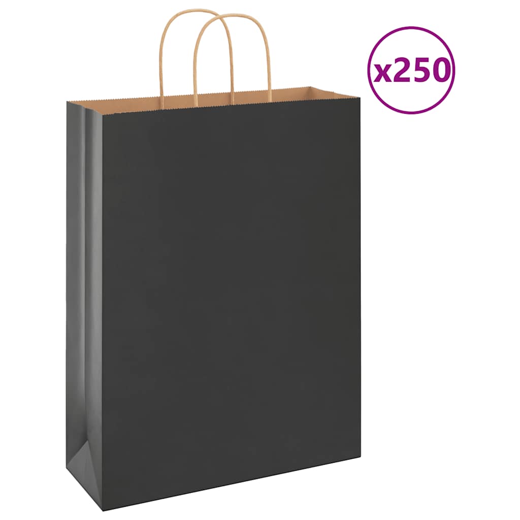 HKH Sacos de Papel 250 Unidades com Alças - Preto - 32x12x42 cm