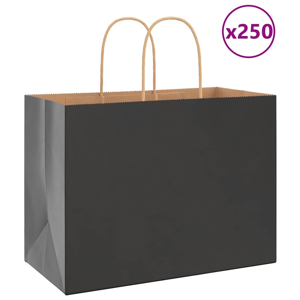 HKH Sacos de Papel 250 Unidades com Alças - Preto - 32x17x25 cm
