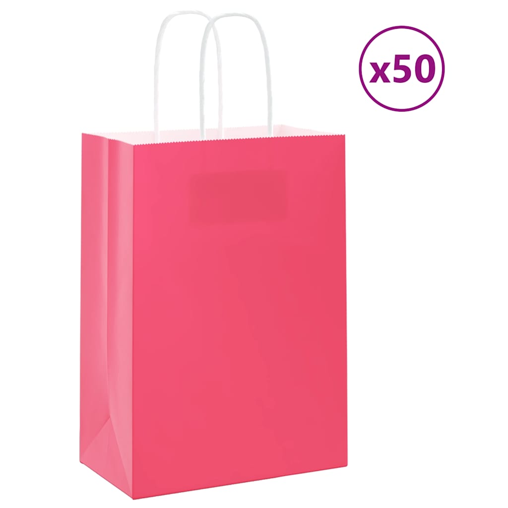HKH Sacos de Papel 50 Unidades com Alças - Rosa - 15x8x21 cm