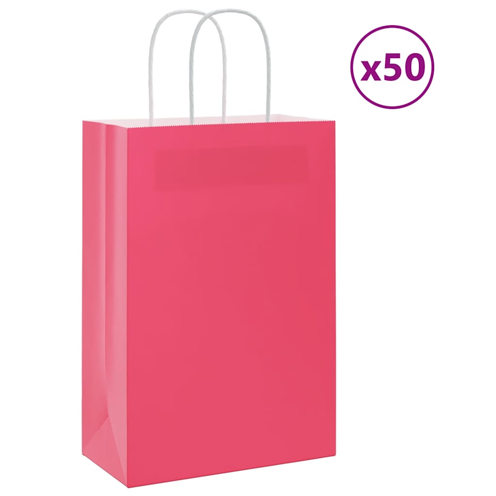 HKH Sacos de Papel 50 Unidades com Alças - Rosa - 21x11x31 cm