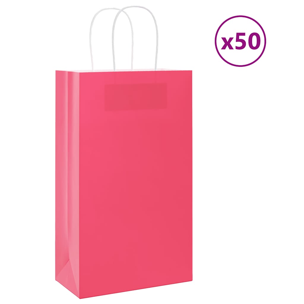 HKH Sacos de Papel 50 Unidades com Alças - Rosa - 21x11x36 cm