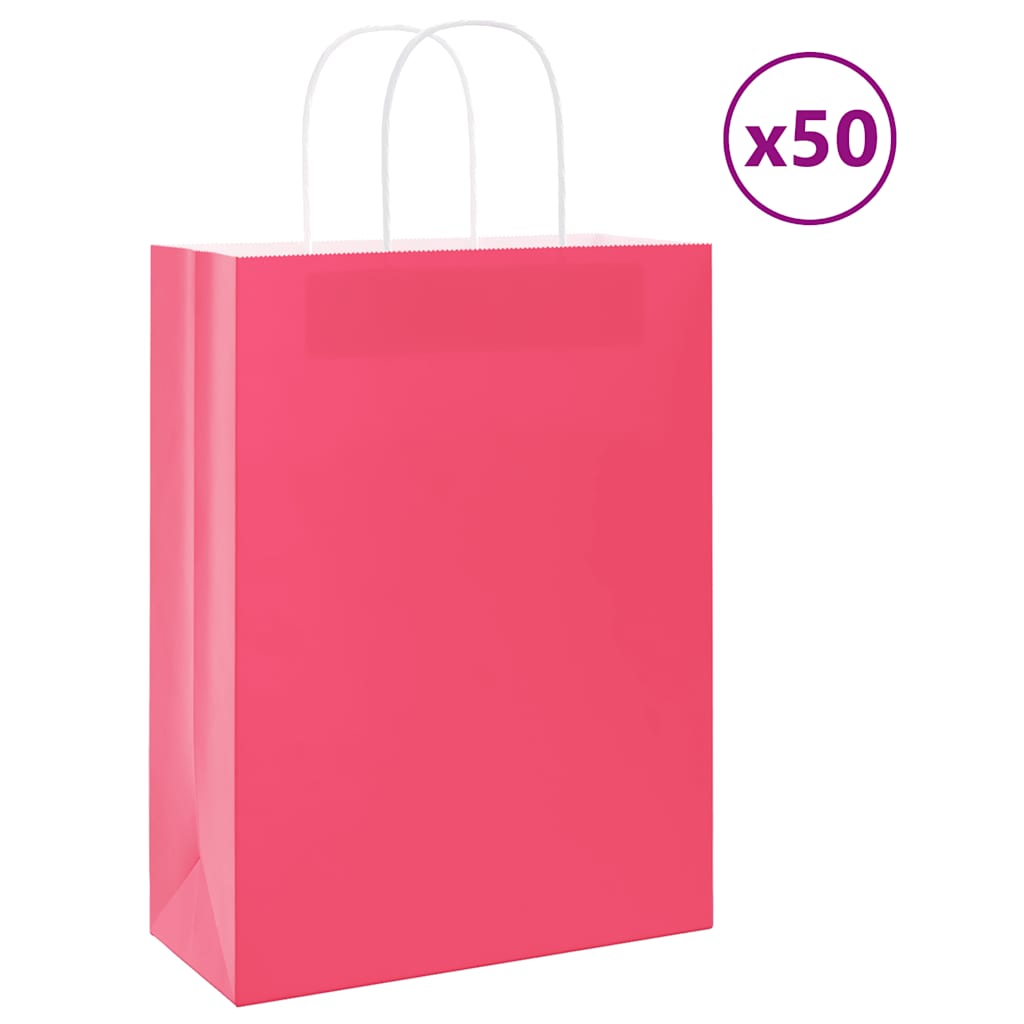 HKH Sacos de Papel 50 Unidades com Alças - Rosa - 26x12x35 cm