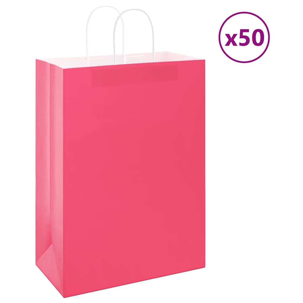 HKH Sacos de Papel 50 Unidades com Alças - Rosa - 32x17x44 cm