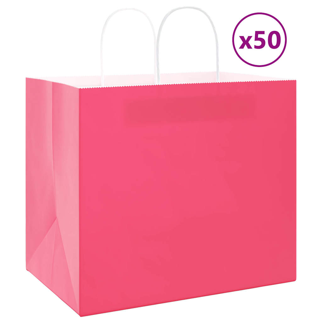 HKH Sacos de Papel 50 Unidades com Alças - Rosa - 32x22x28 cm