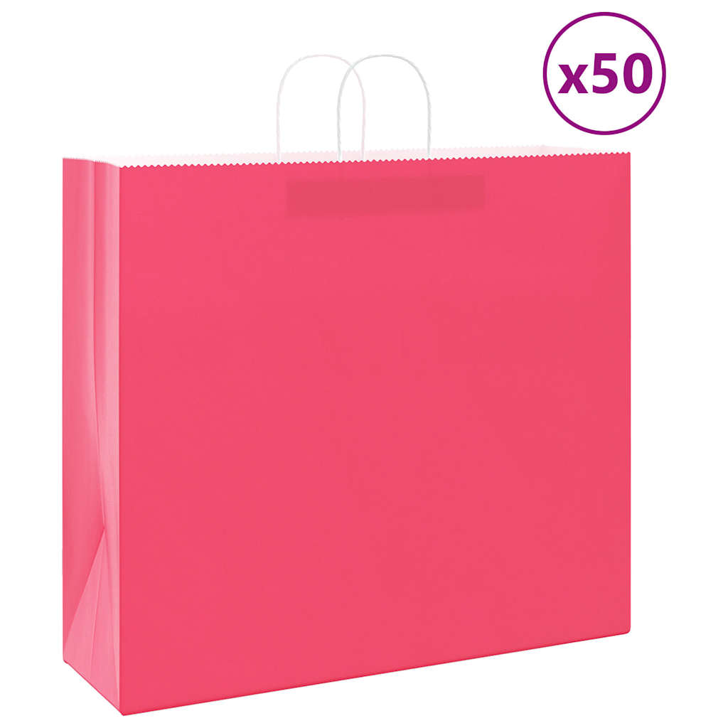 HKH Sacos de Papel 50 Unidades com Alças - Rosa - 54x15x49 cm