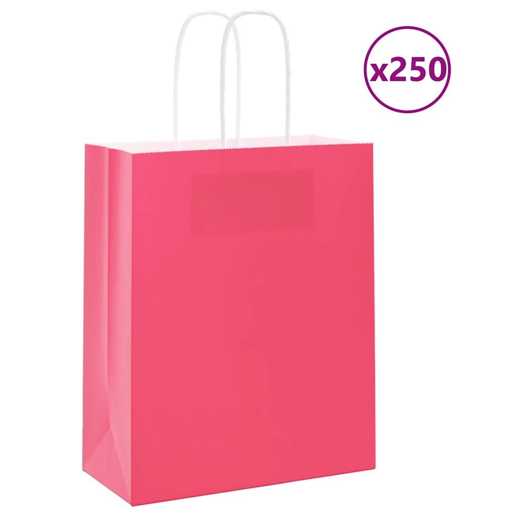 HKH Sacos de Papel 250 Unidades com Alças - Rosa - 18x8x22 cm