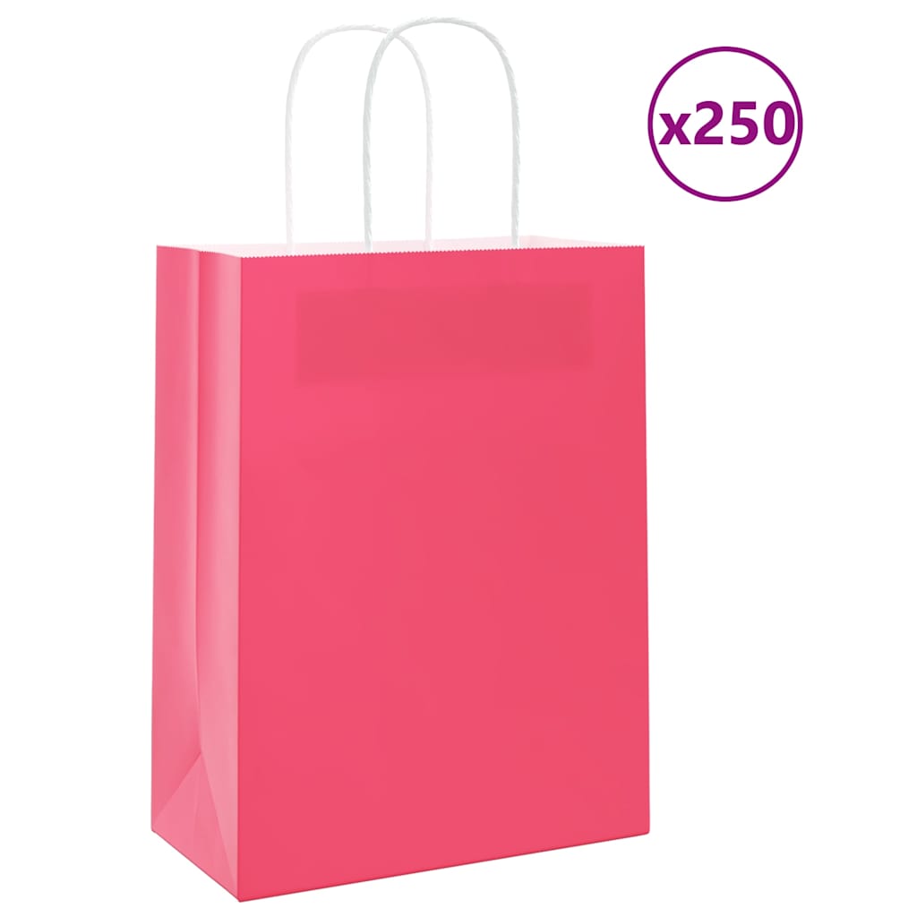 HKH Sacos de Papel 250 Unidades com Alças - Rosa - 21x11x28 cm