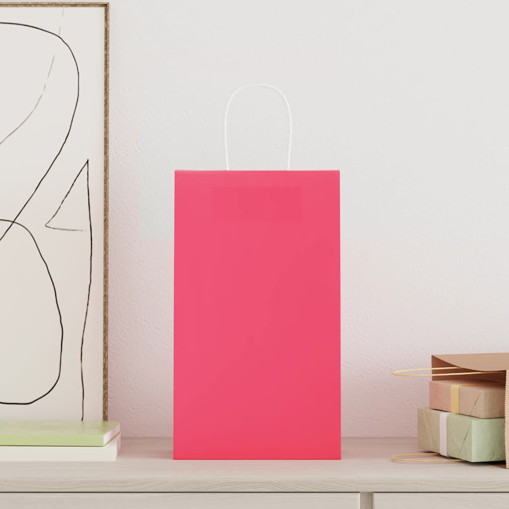 HKH Sacos de Papel 250 Unidades com Alças - Rosa - 21x11x36 cm