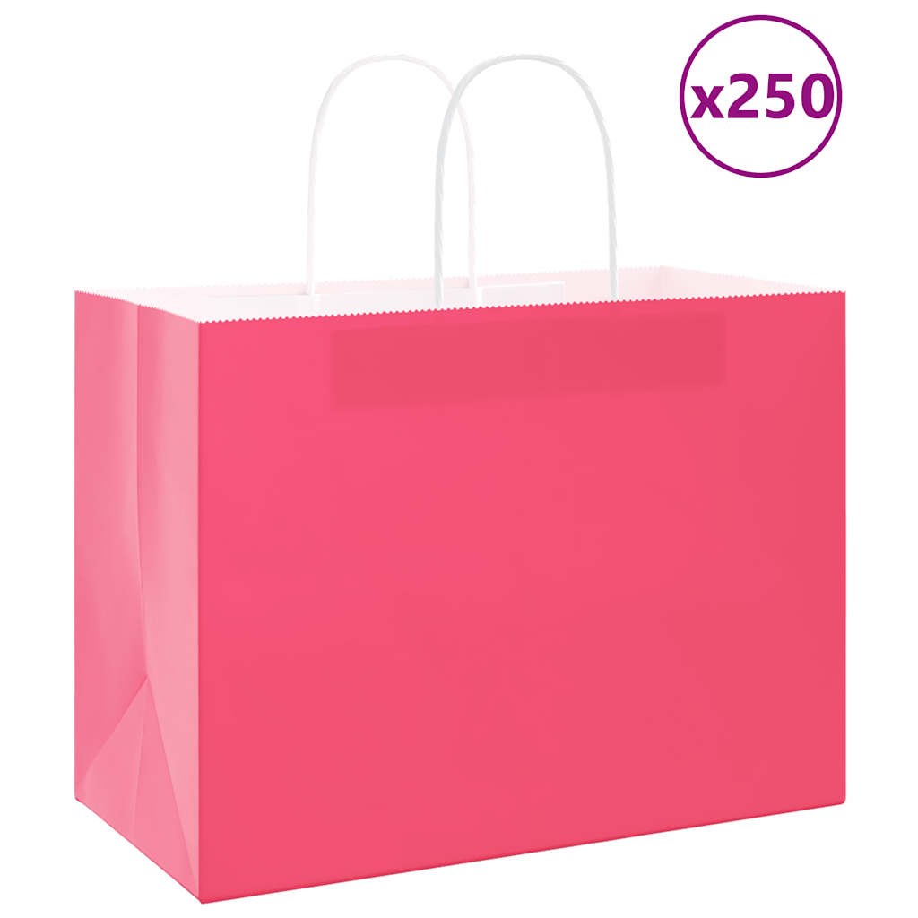 HKH Sacos de Papel 250 Unidades com Alças - Rosa - 32x17x25 cm