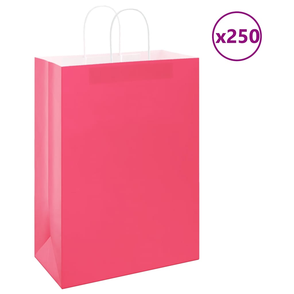 HKH Sacos de Papel 250 Unidades com Alças - Rosa - 32x17x44 cm