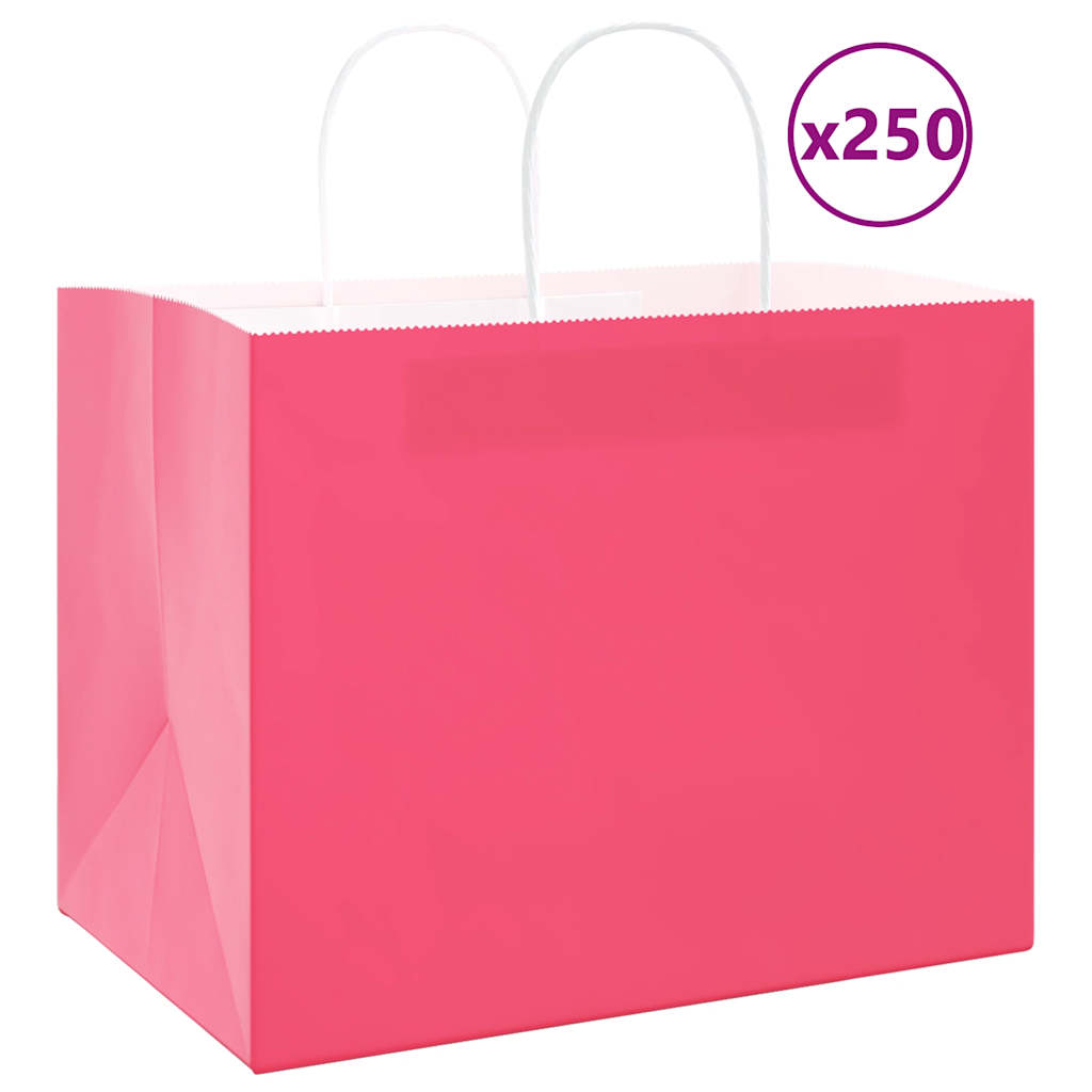 HKH Sacos de Papel 250 Unidades com Alças - Rosa - 32x22x24 cm