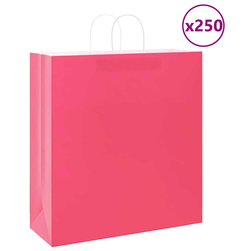 HKH Sacos de Papel 250 Unidades com Alças - Rosa - 45x17x48 cm