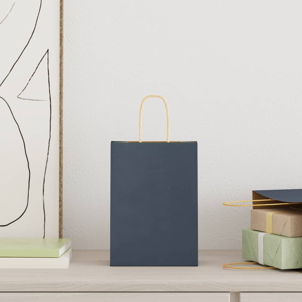 HKH Sacos de Papel 250 Unidades com Alças - Azul - 15x8x21 cm