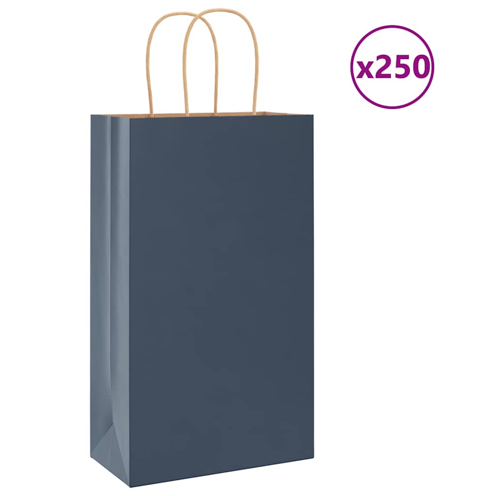 HKH Sacos de Papel 250 Unidades com Alças - Azul - 21x11x36 cm