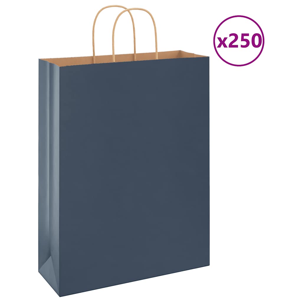 HKH Sacos de Papel 250 Unidades com Alças - Azul - 32x12x42 cm
