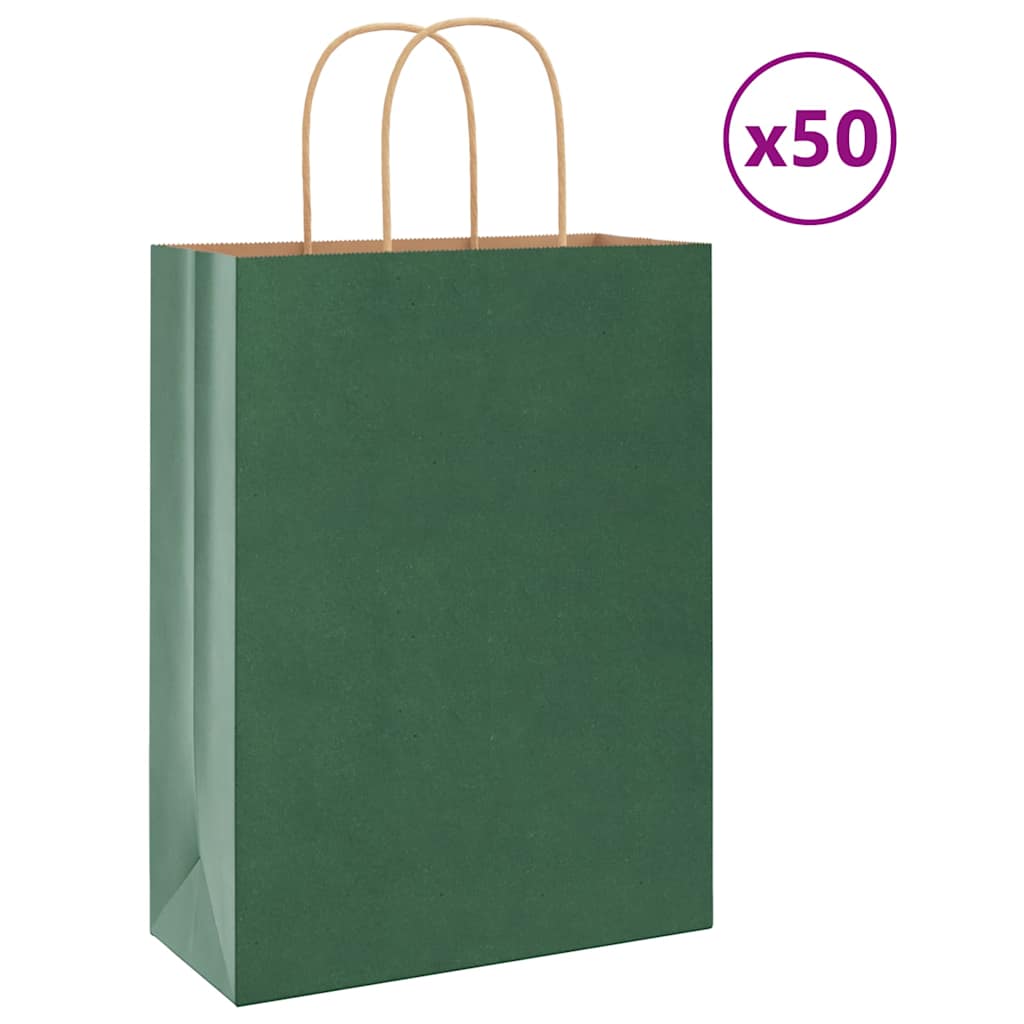 HKH Sacos de Papel 50 Unidades com Alças - Verde - 26x12x35 cm