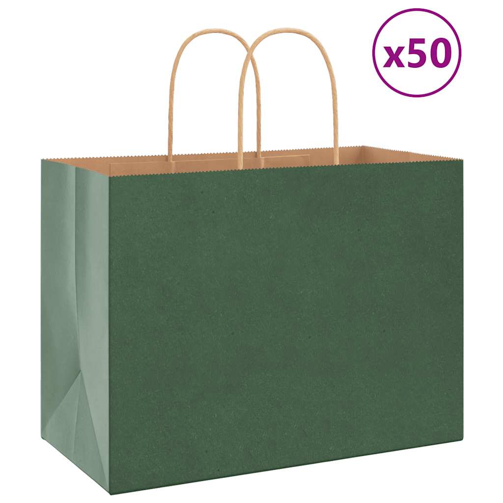 HKH Sacos de Papel 50 Unidades com Alças - Verde - 32x17x25 cm