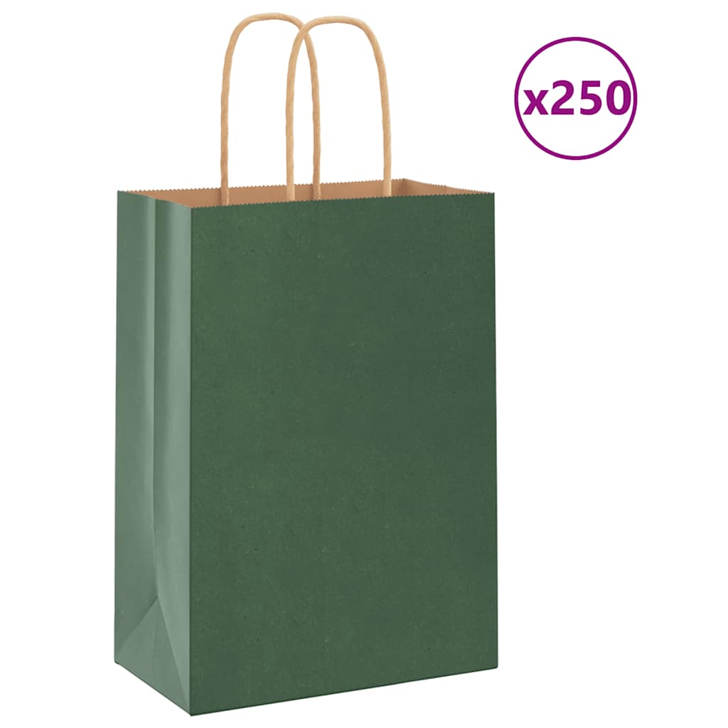 HKH Sacos de Papel 250 Unidades com Alças - Verde - 15x8x21 cm