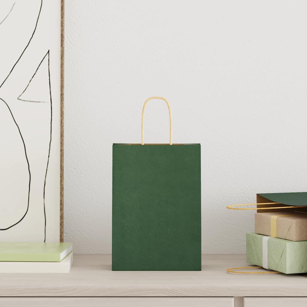 HKH Sacos de Papel 250 Unidades com Alças - Verde - 15x8x21 cm
