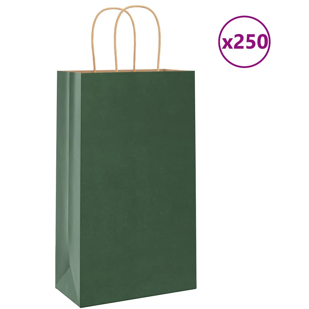 HKH Sacos de Papel 250 Unidades com Alças - Verde - 21x11x36 cm