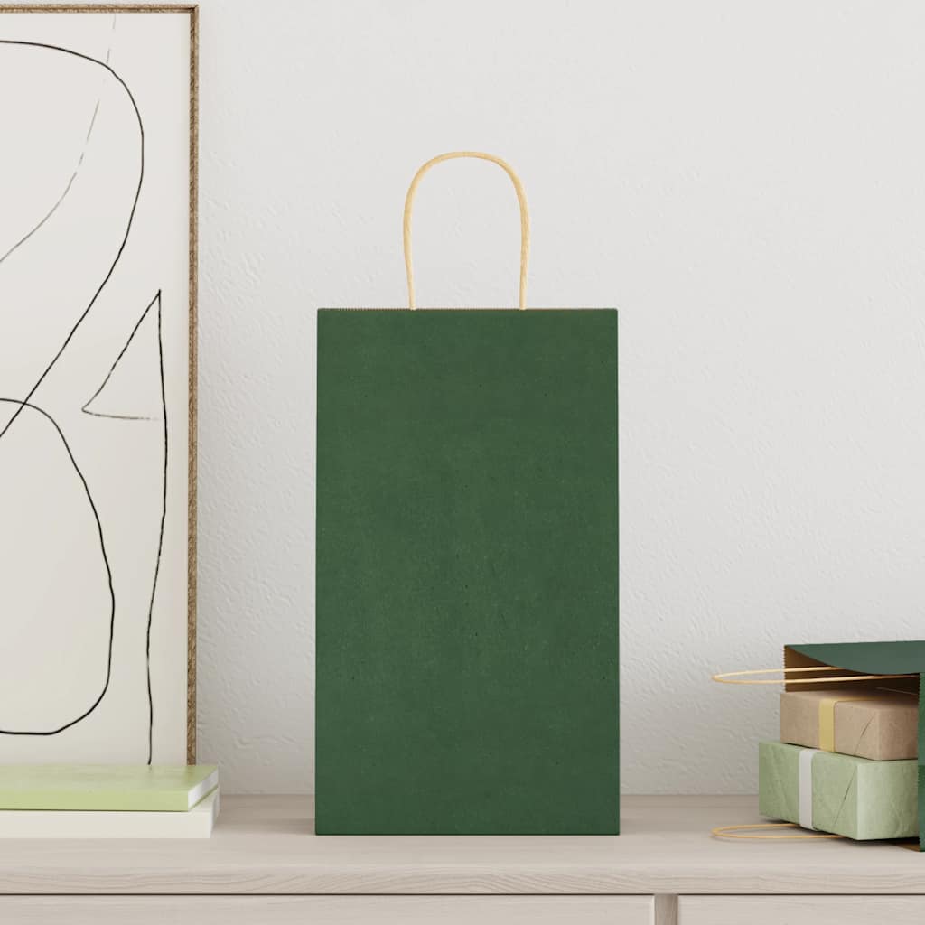 HKH Sacos de Papel 250 Unidades com Alças - Verde - 21x11x36 cm