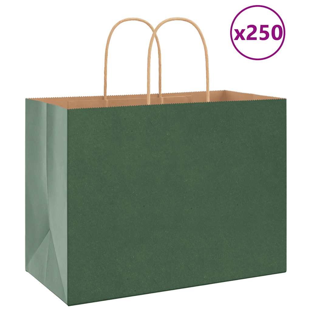 HKH Sacos de Papel 250 Unidades com Alças - Verde - 32x17x25 cm