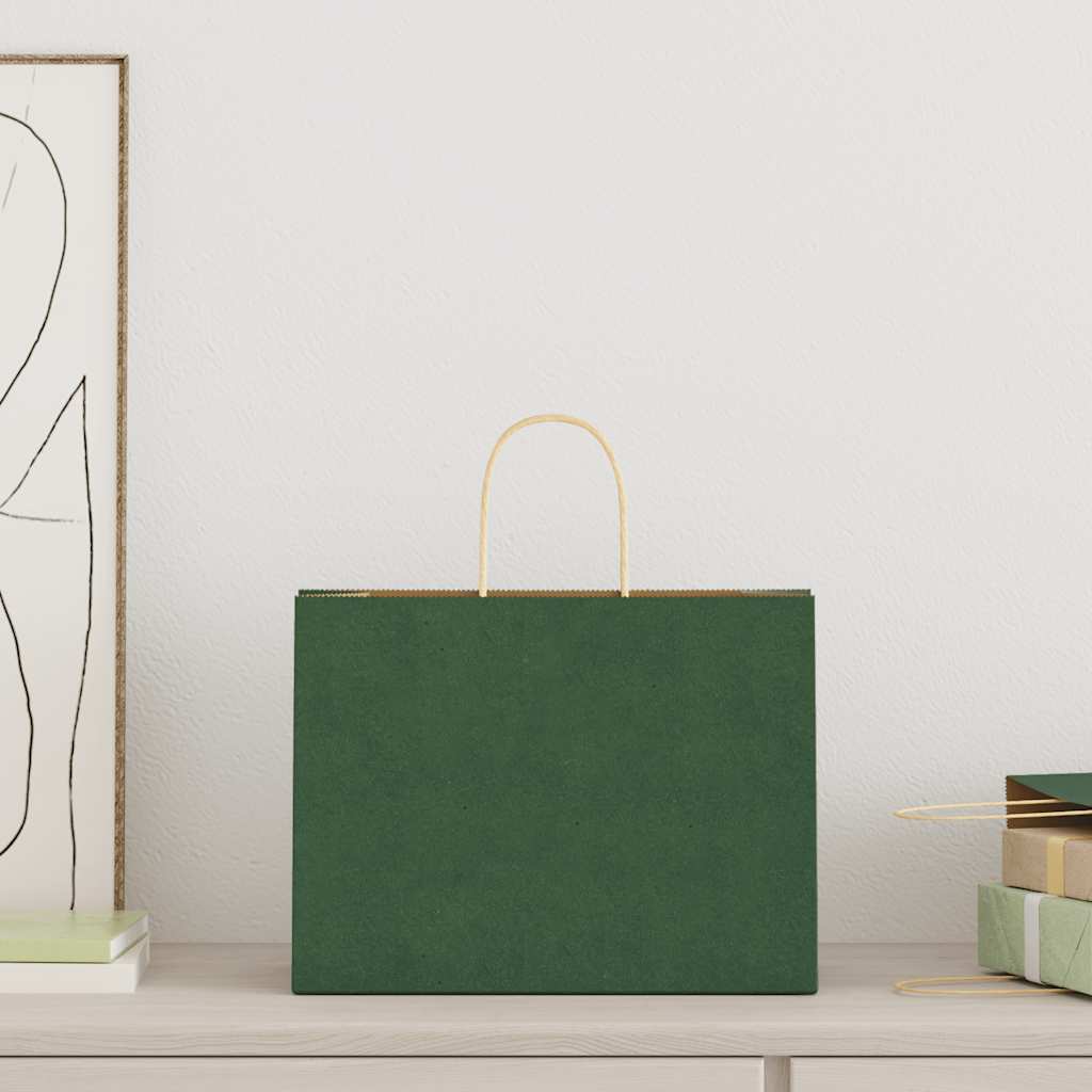 HKH Sacos de Papel 250 Unidades com Alças - Verde - 32x17x25 cm