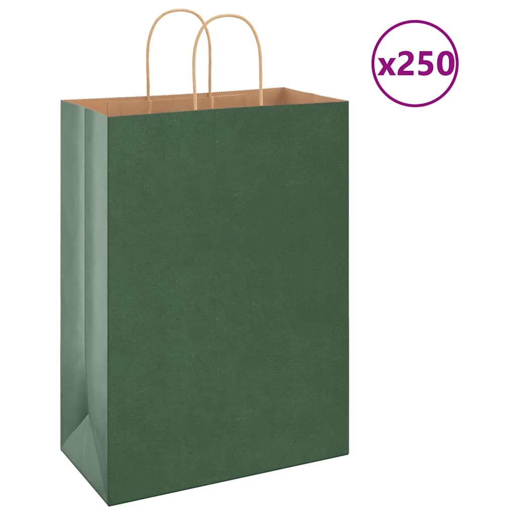 HKH Sacos de Papel 250 Unidades com Alças - Verde - 32x17x44 cm
