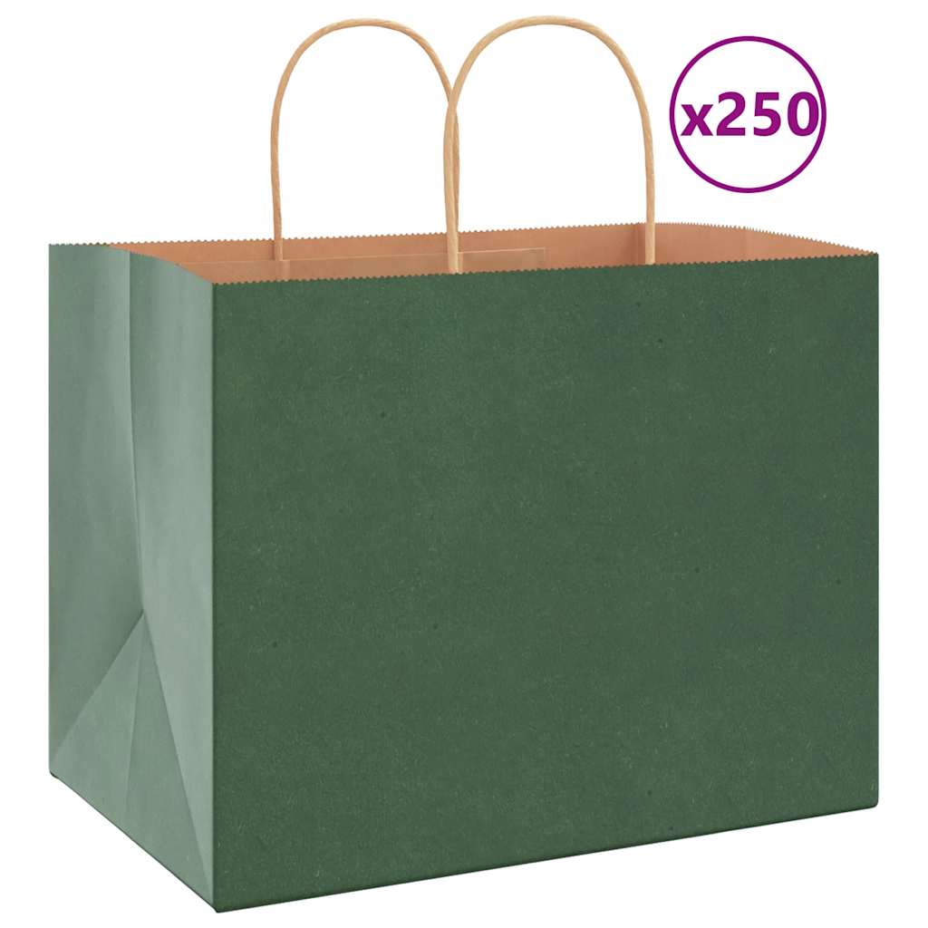 HKH Sacos de Papel 250 Unidades com Alças - Verde - 32x22x24 cm