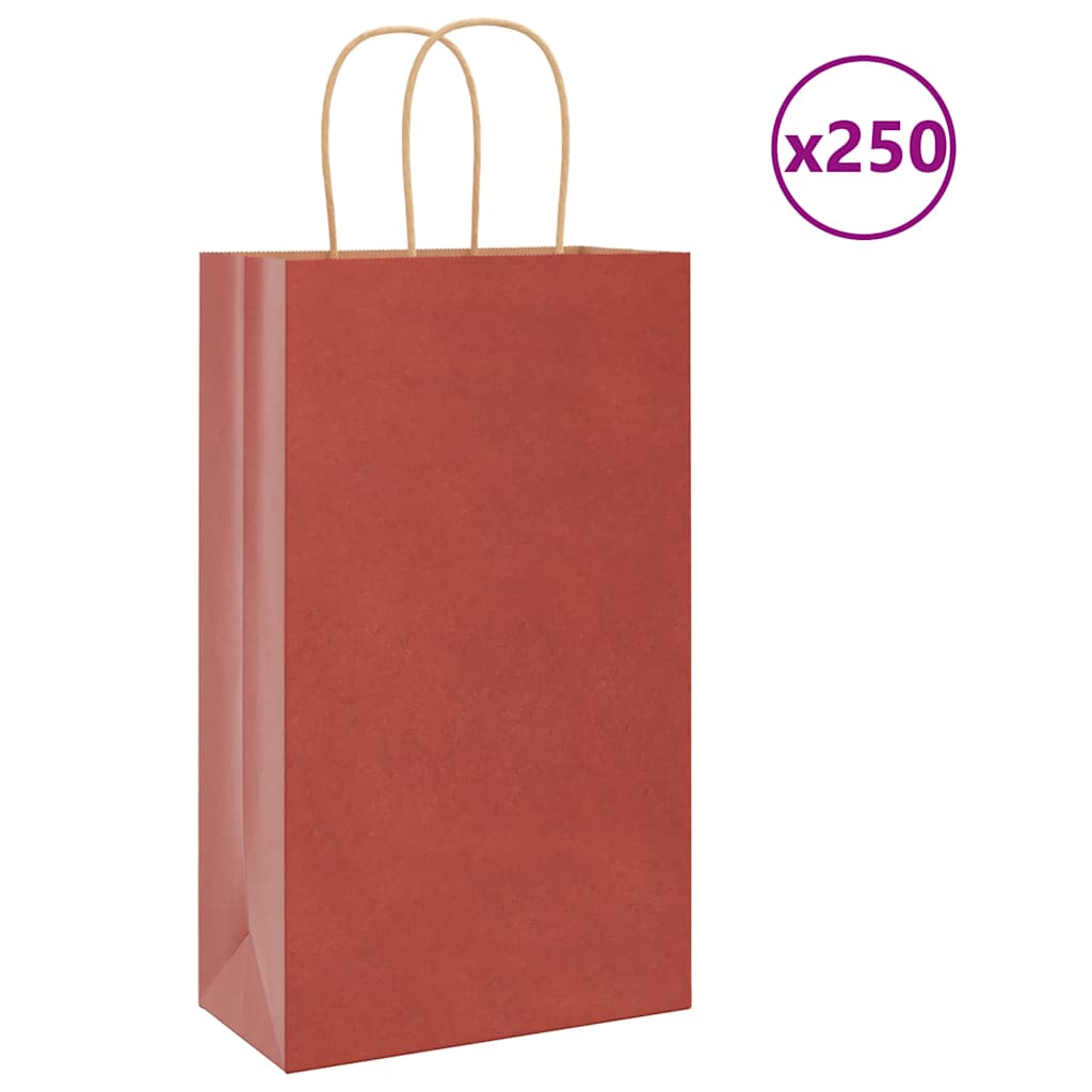 HKH Sacos de Papel 250 Unidades com Alças - Vermelho - 21x11x36 cm