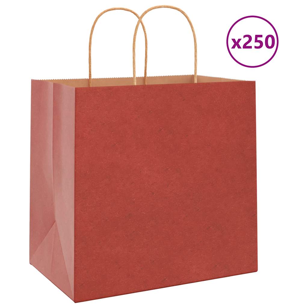HKH Sacos de Papel 250 Unidades com Alças - Vermelho - 26x17x25 cm
