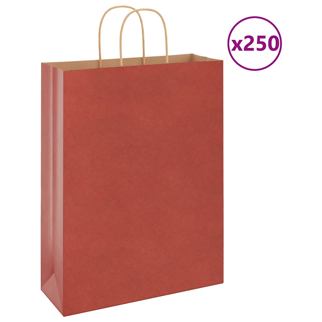 HKH Sacos de Papel 250 Unidades com Alças - Vermelho - 32x12x42 cm